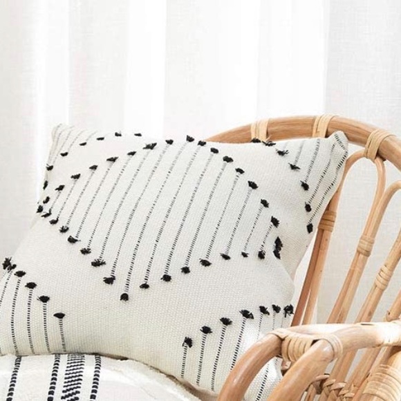 Boho Throw Pillow Cover Black and Cream White Pillow Cover 18x18 - Picture 2 of 4